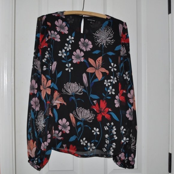 New WWW Black Floral Blouson Long Sleeve Blouse S - Picture 4 of 8